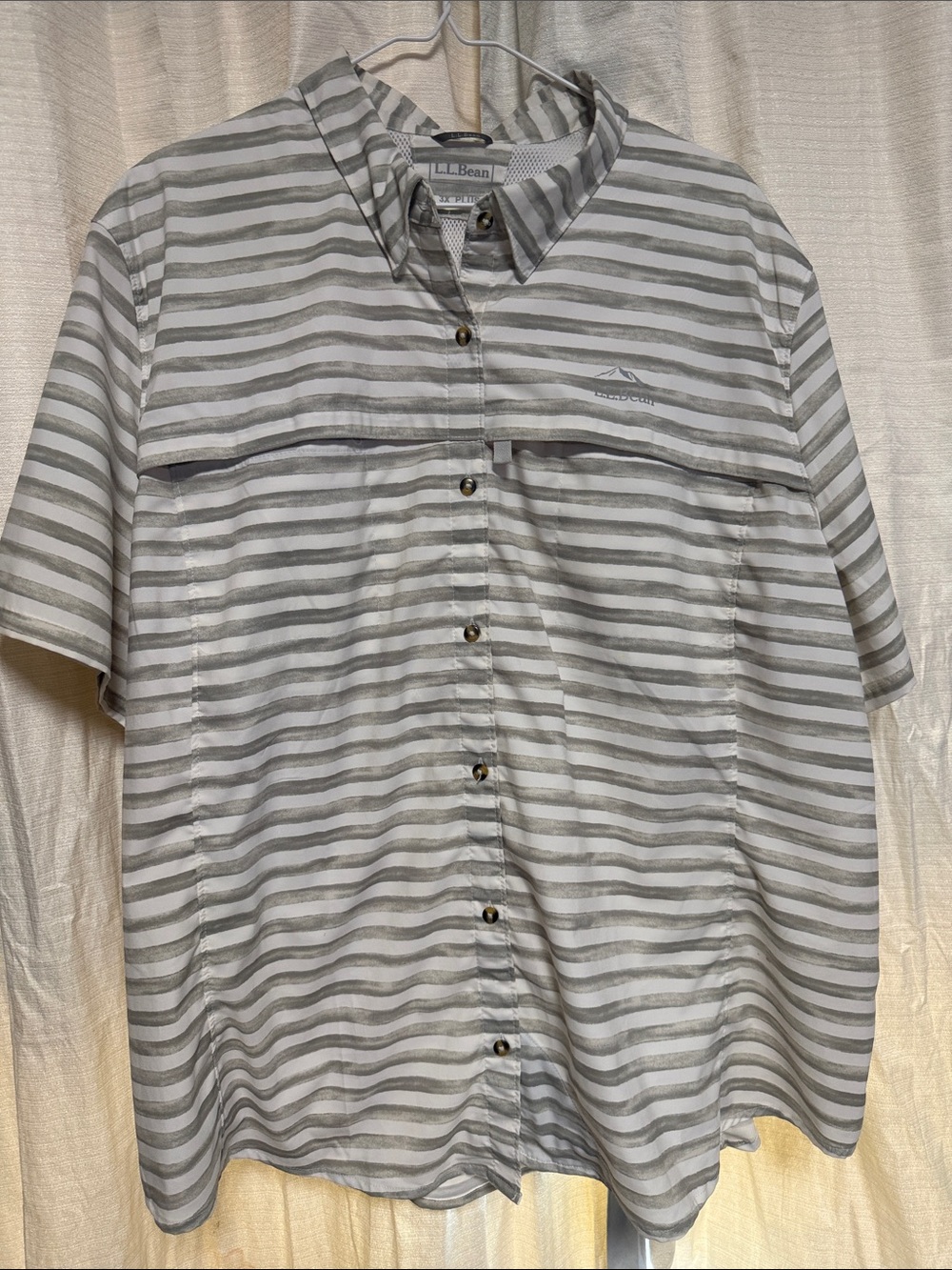 L.L. Bean Men's Short-Sleeve Striped Button-Down Shirt in Gray and White